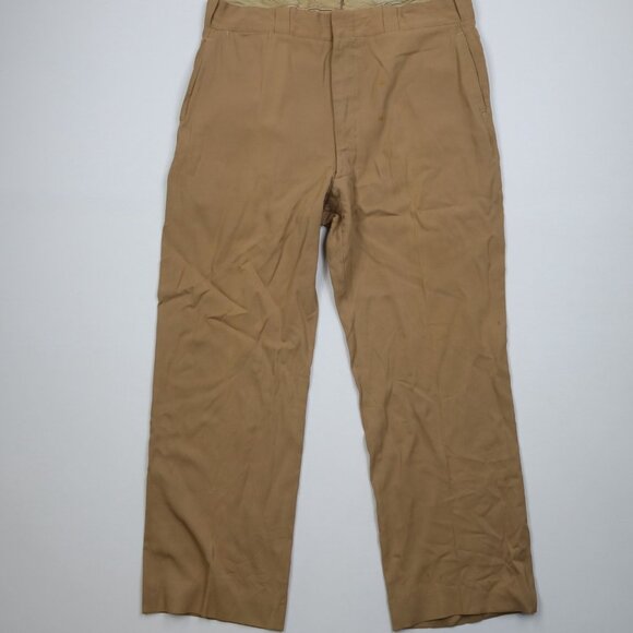 Vintage 50s Rockabilly Mens 38x30 Rayon Gabardine Wide Leg Chino Pants Beige USA